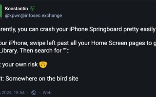苹果又爆新Bug 数个字符可致iPhone、iPad重启