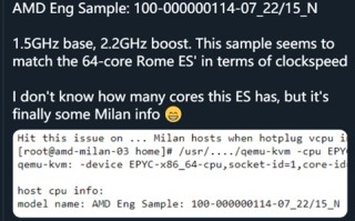 AMD Zen 3架构EYPC处理器曝光 更高频率可达2.2GHz