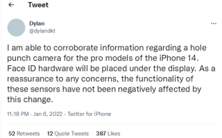 iPhone 14 Pro大概率采用药丸屏设计：Face ID在屏下