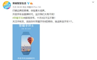 荣耀手环6正式官宣：全面屏设计 11月3日正式发布