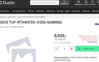 华硕RTX 4070 SUPER显卡现身购物网站：12GB显存，预计CES 2024发布