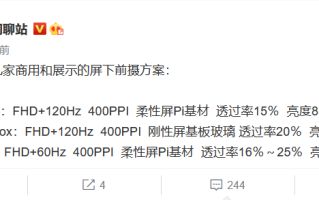 三种屏下方案参数对比出炉 华星光电亮度更高但透过率不及维信诺和京东方