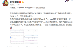 鸿蒙OS 2.0游戏性能曝光：比EMUI 11表现更稳定