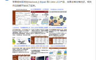 苹果Mini LED产品终于出炉  MacBook和iPad首先运用
